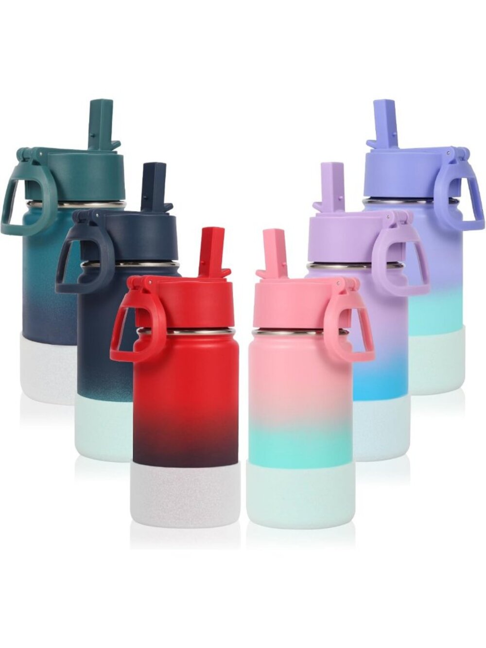 14oz Insulated Kids Water Bottles with Straw - Fun Assorted Colors, 6-Pack